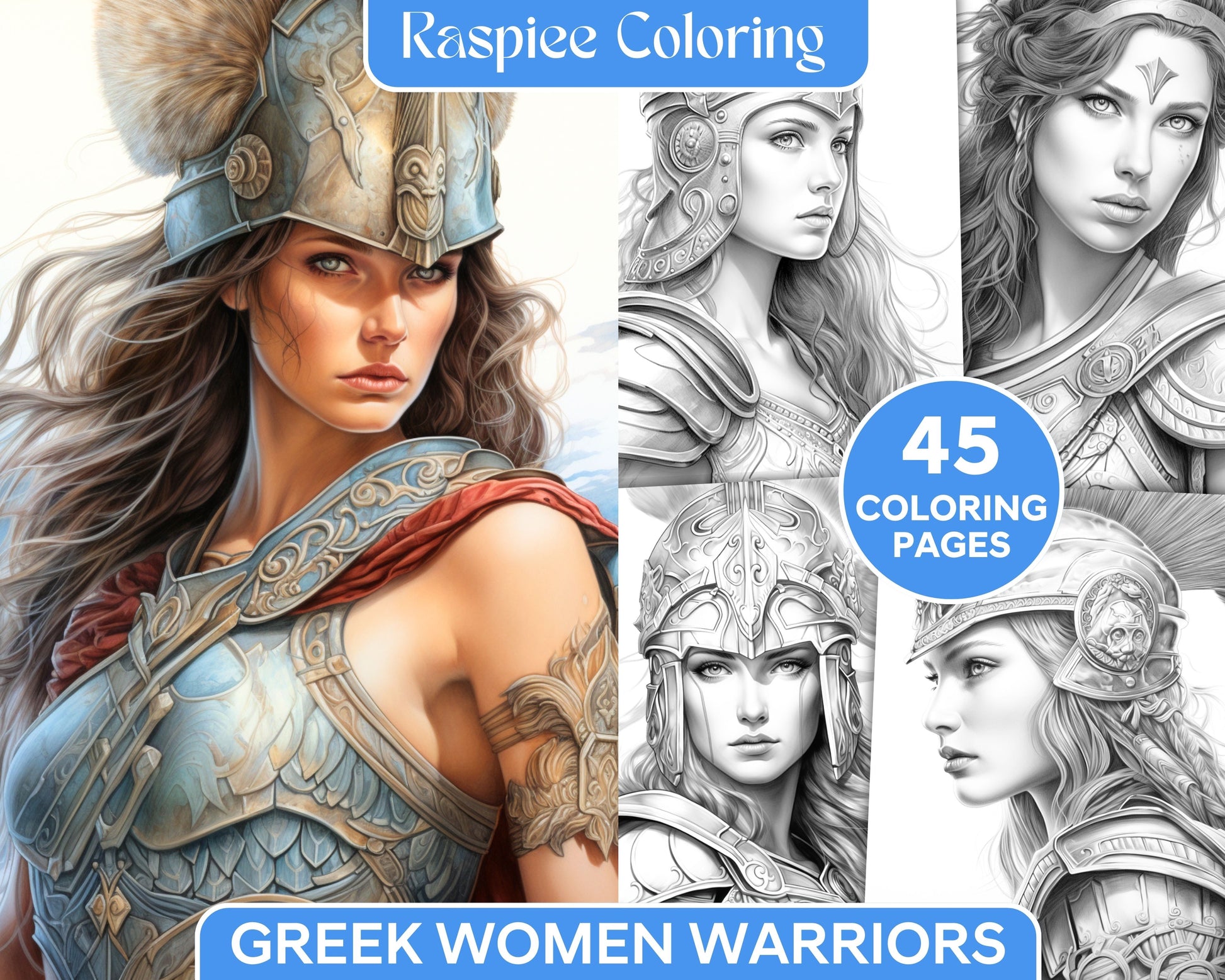 Greek women warriors grayscale coloring pages for adults printable pd â coloring
