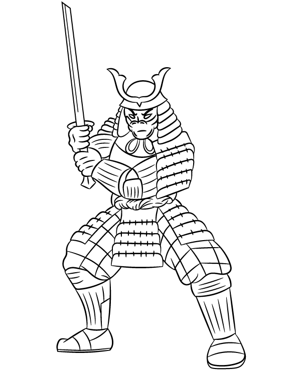 Printable coloring page of samurai