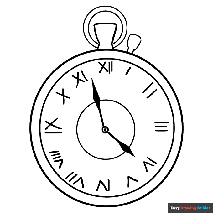 Pocket watch coloring page easy drawing guides