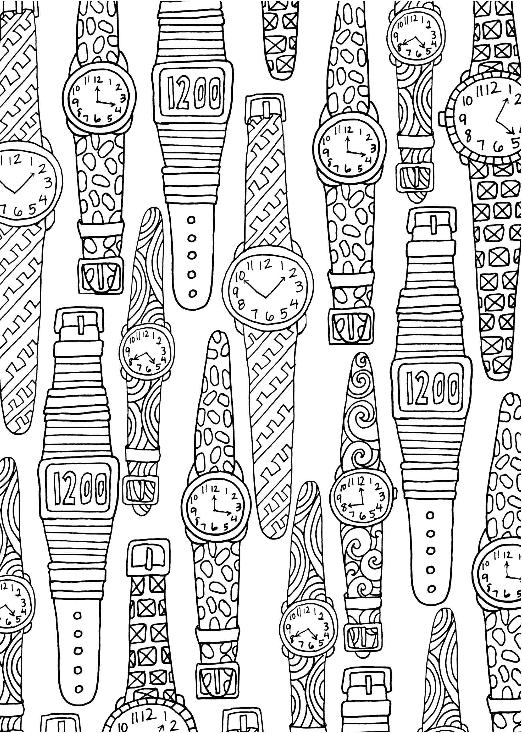 Clock coloring pages for adults
