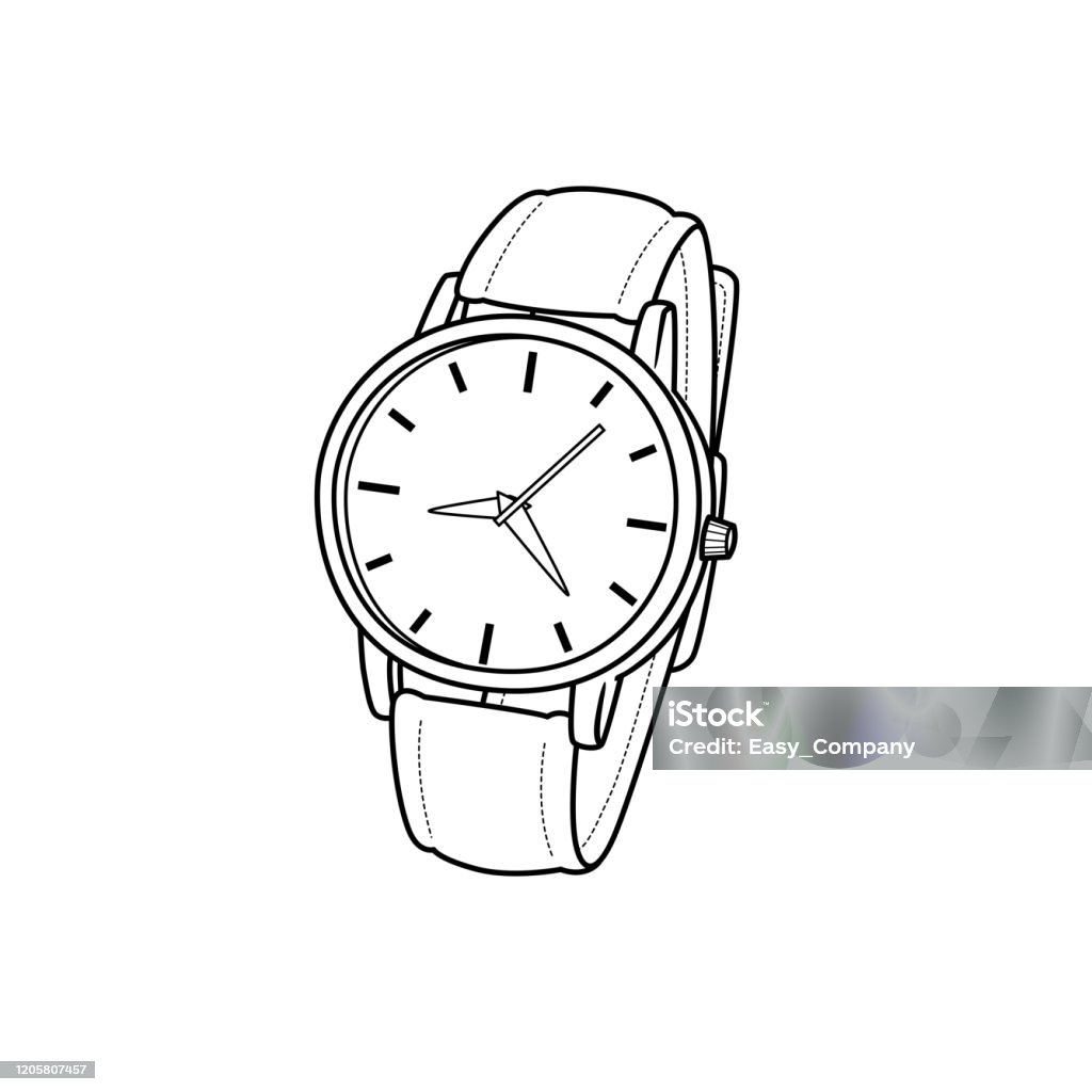Vector illustration of hand watch isolated on white background for kids coloring book stock illustration