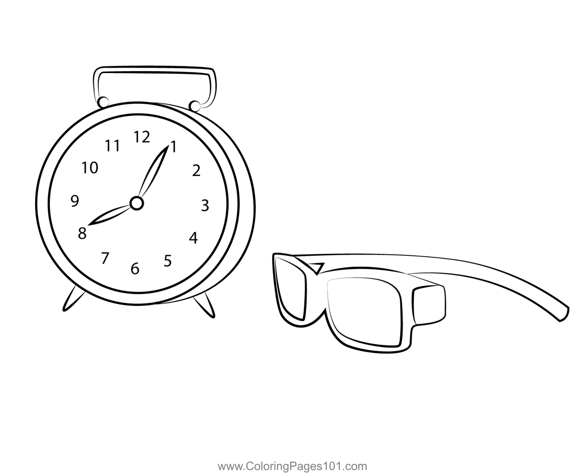 Watch and glasses coloring page for kids