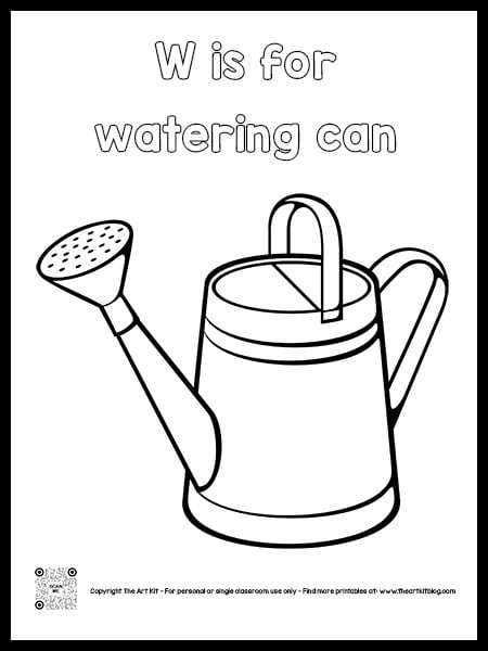 Letter w is for watering can coloring page free printable bubble font â the art kit