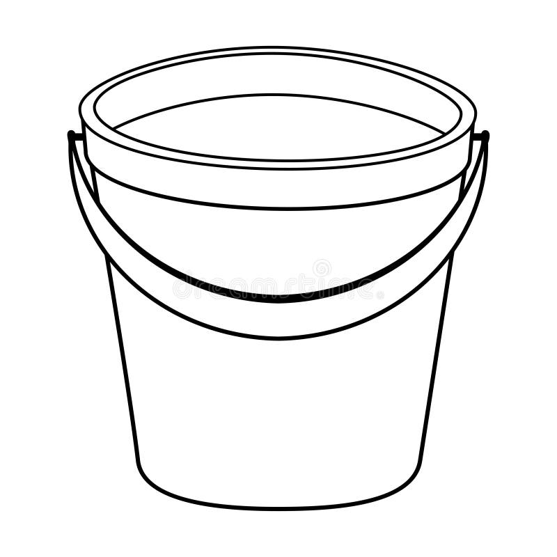 Coloring page with bucket filled water colorless cartoon bucket stock vector