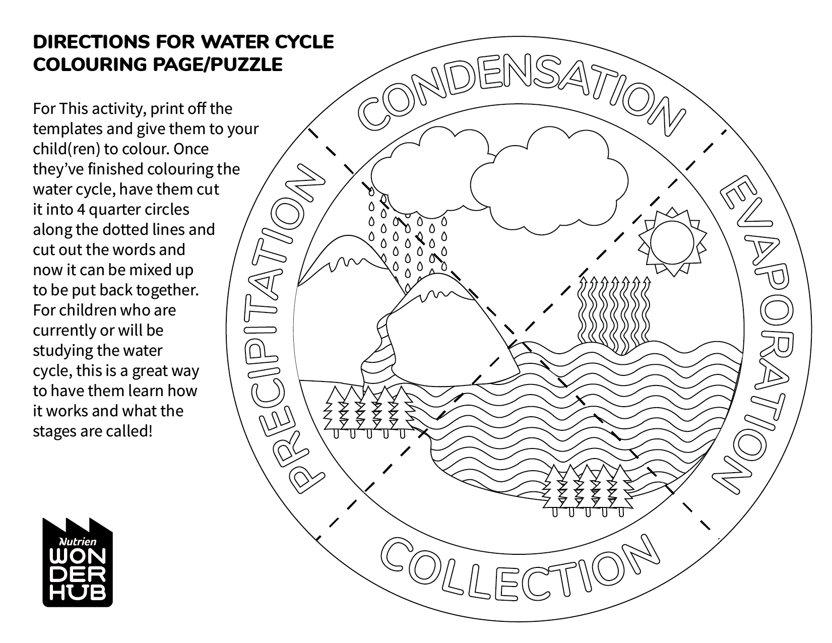 Water cycle colouring pages puzzle