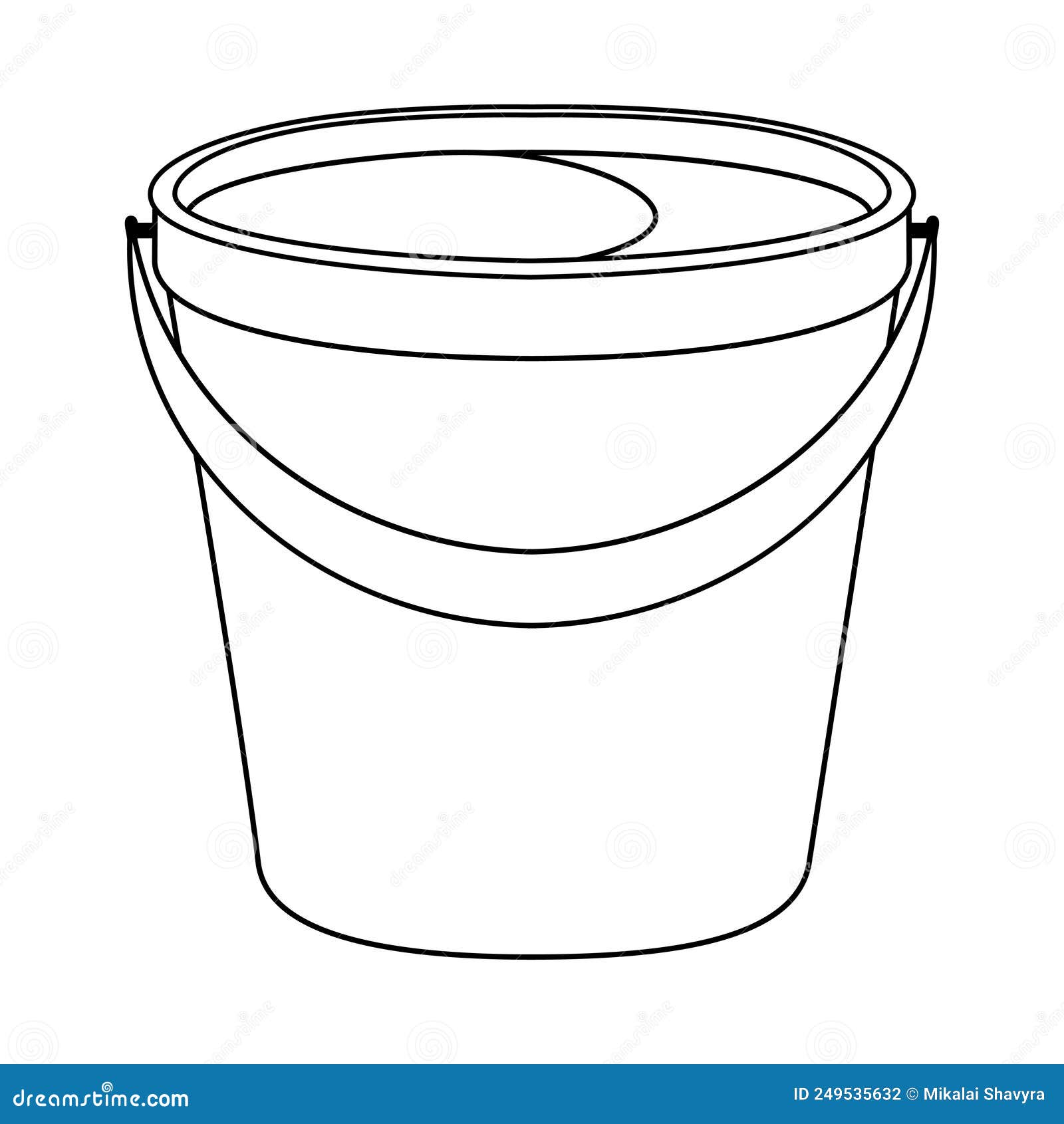 Coloring page with colorless cartoon bucket of water template of coloring book with plastic or metallic bucket stock vector