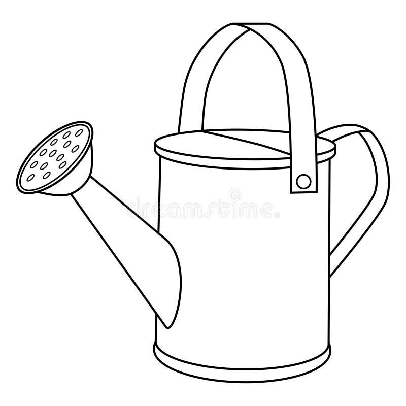 Coloring page with watering can colorless cartoon garden watering can stock vector