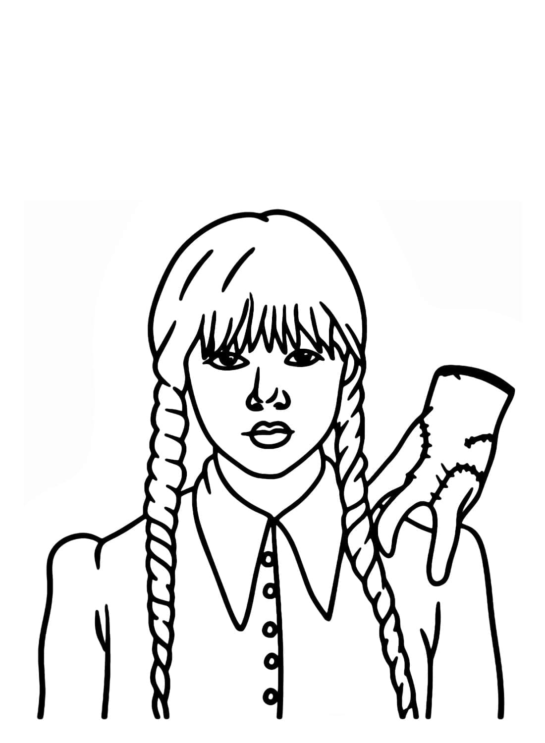 Wednesday addams and thing hand coloring page
