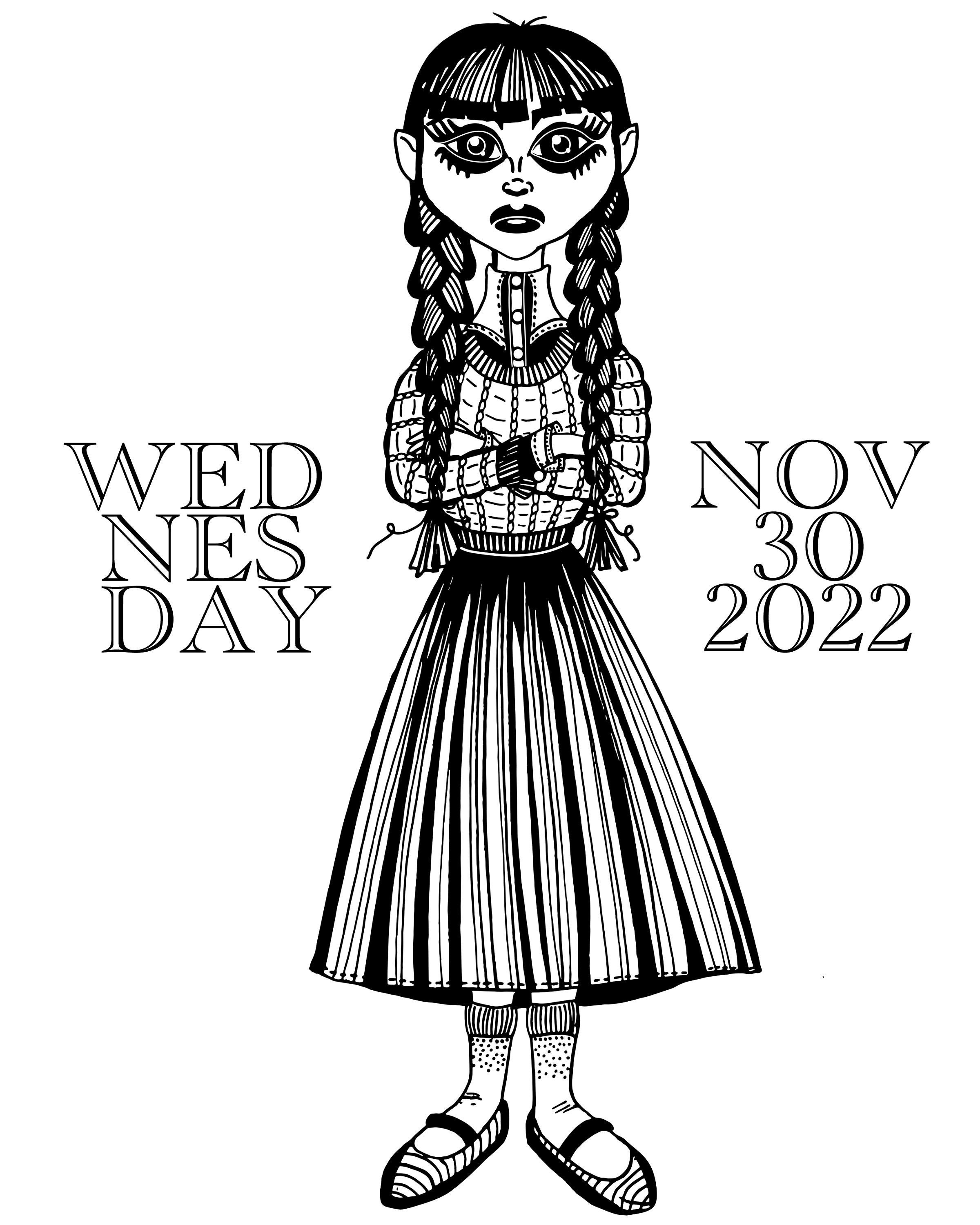 Wednesday addams coloring page goth girl adult coloring page