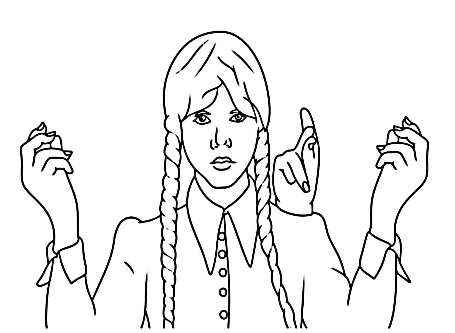 Wednesday addams with thing coloring page