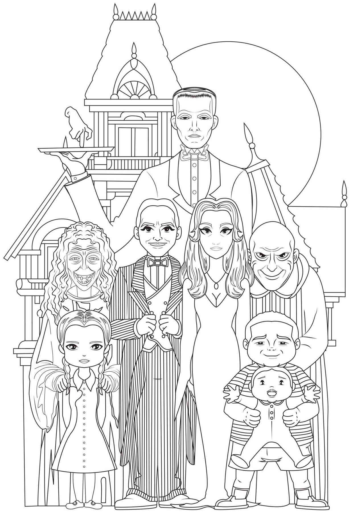 Enjoy the spooky fun with addams family coloring pages