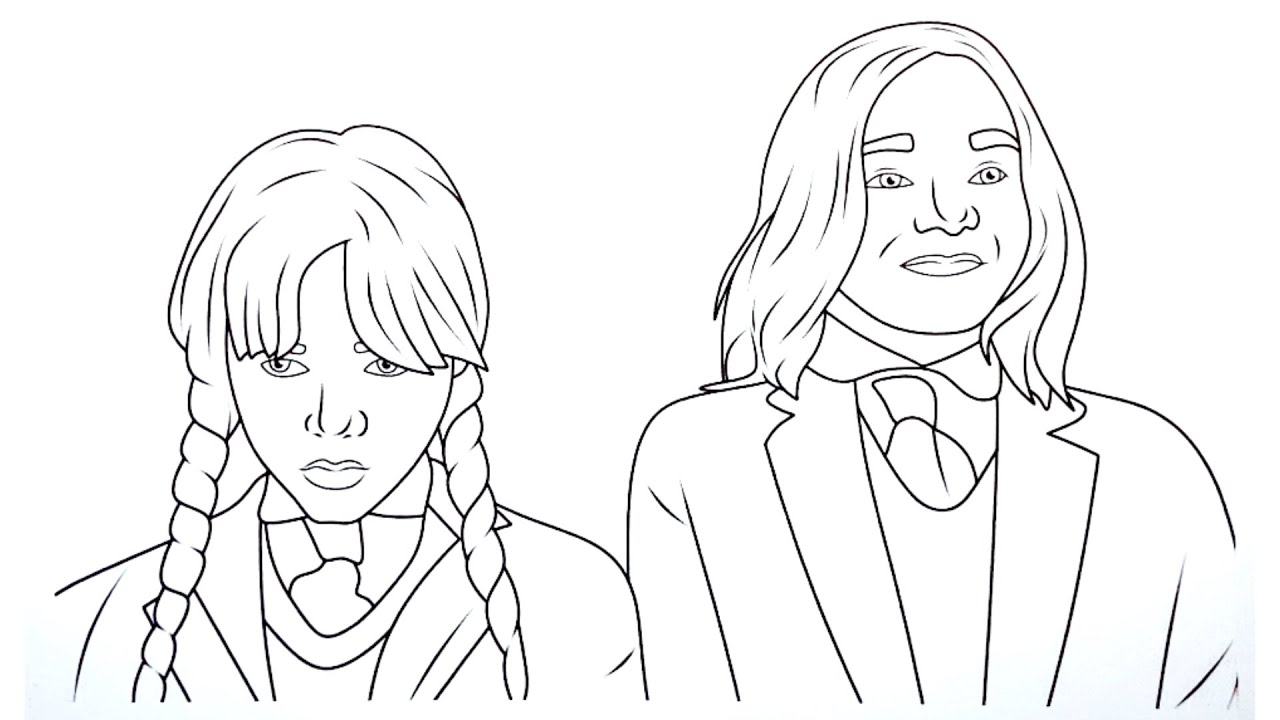 Coloring wednesday and enid coloring page coloring wednesday addams picture