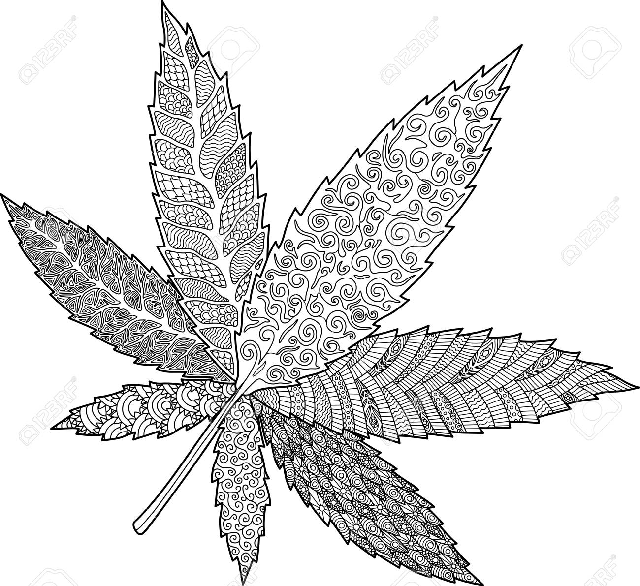 Adult coloring book page with decorative cannabis leaf on white background stock photo picture and royalty free image image