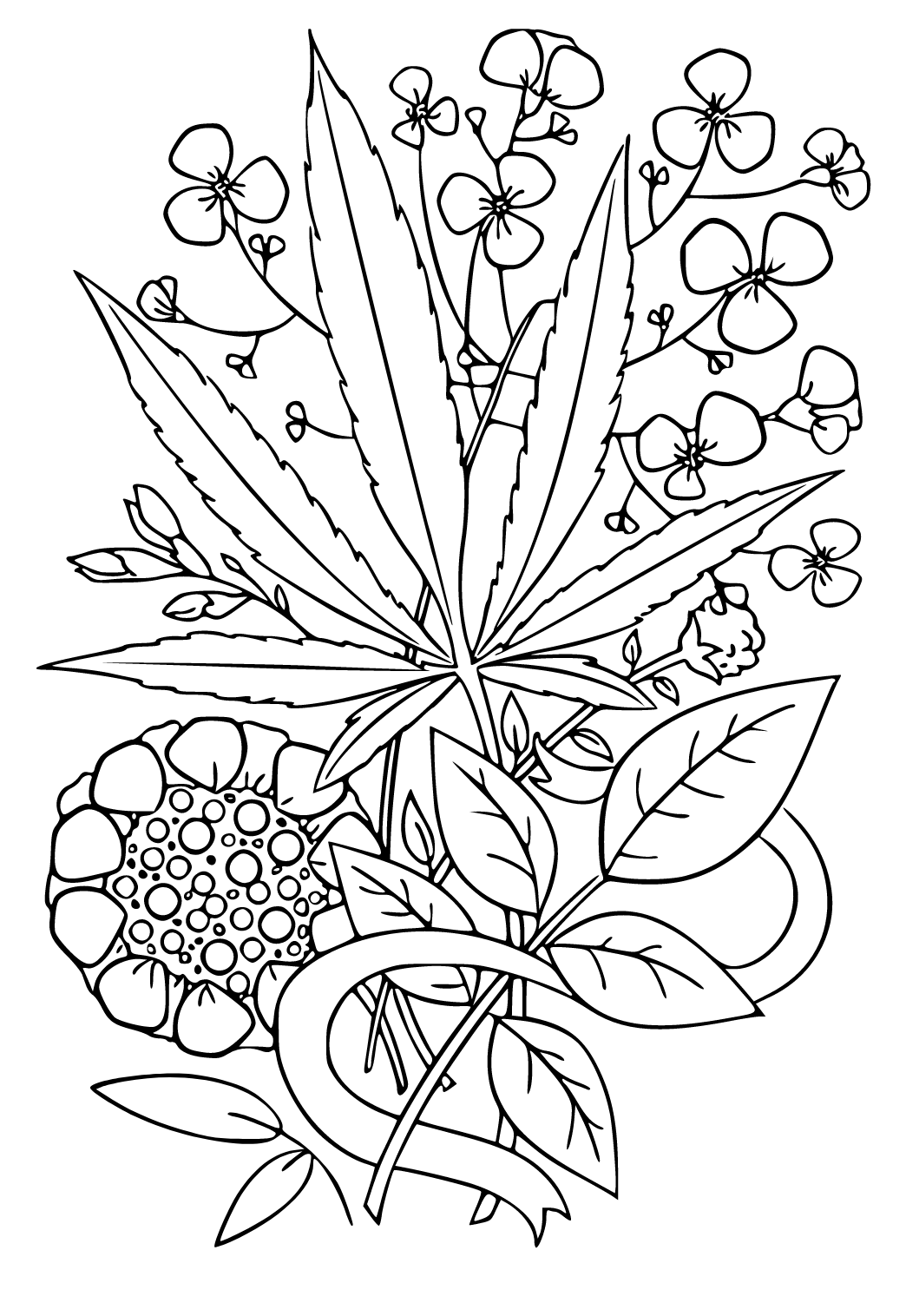Free printable weed flowers coloring page for adults and kids