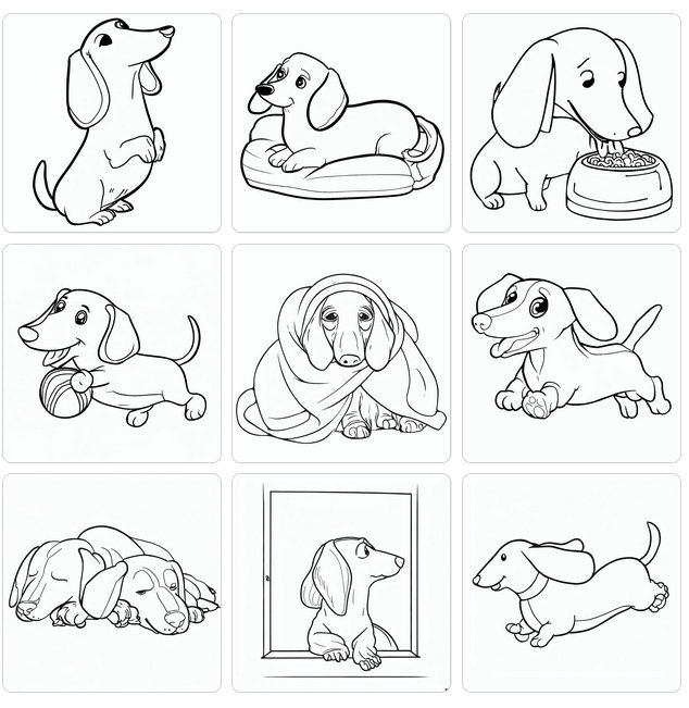 Dog coloring pages for kids dachshunds dog breeds printable pages weiner dogs sausage dogs