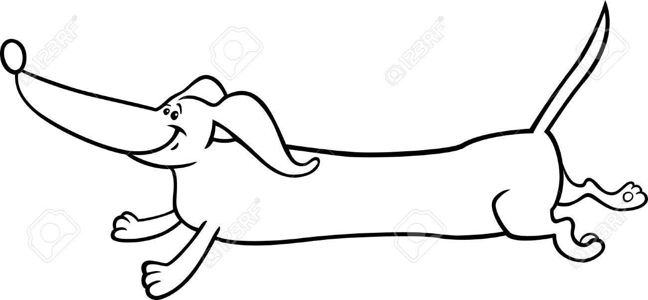 Black and white cartoon illustration of cute running dachshund dog for coloring book or coloring page royalty free svg cliparts vectors and stock illustration image