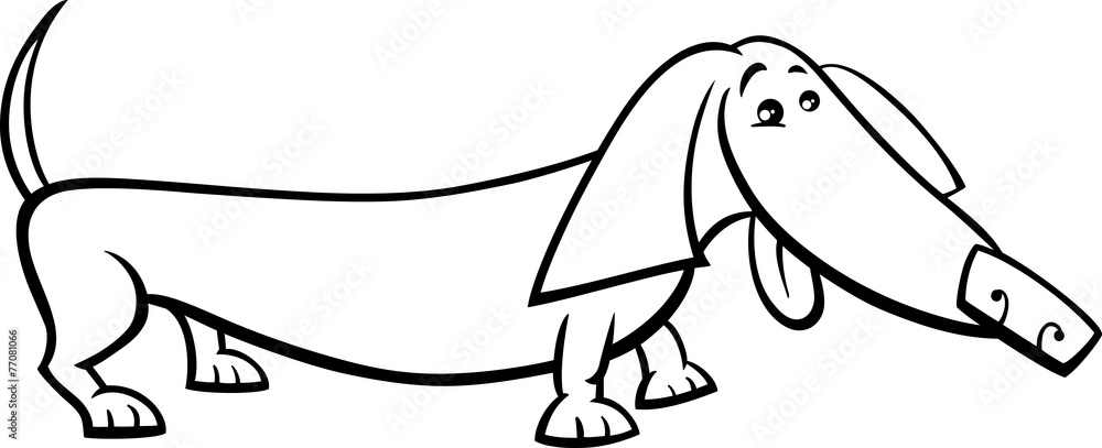 Dachshund dog cartoon coloring page vector