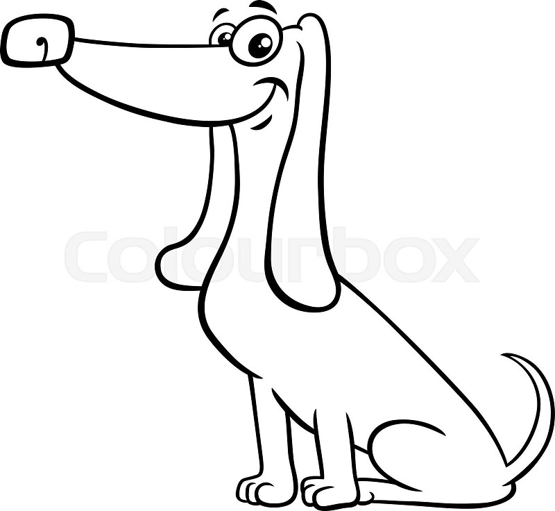 Funny cartoon purebred dachshund dog coloring page stock vector