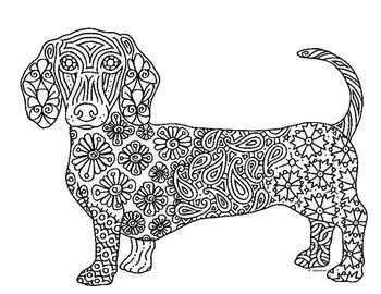 Dachshund dog zentangle coloring page by pamela kennedy tpt