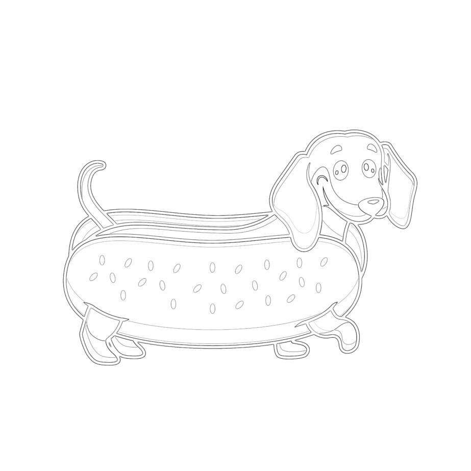Printable cute dachshund hotdog coloring page