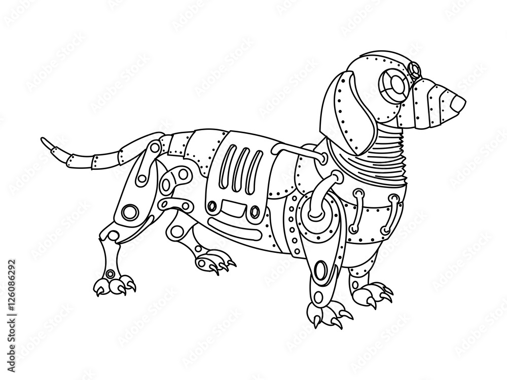 Steampunk style dachshund dog coloring book vector vector
