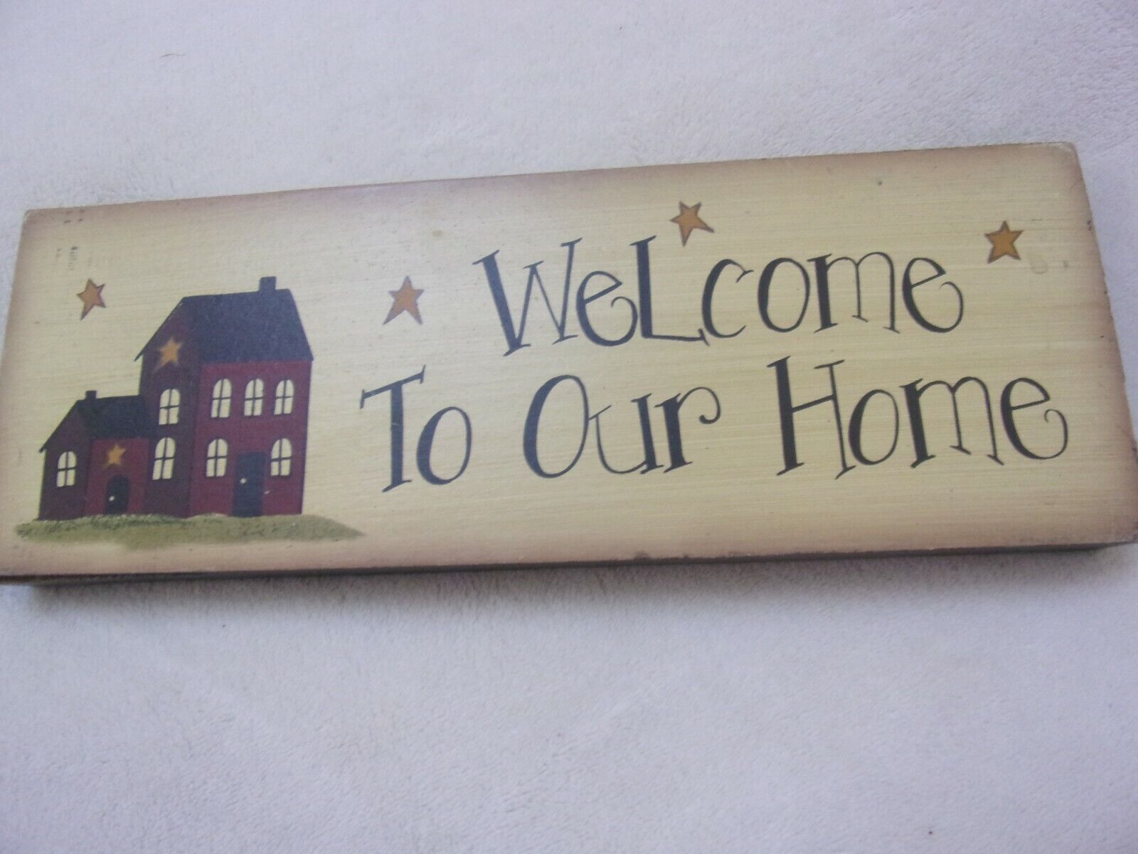 Primitive country wele to our home wood signplaque with house amp stars