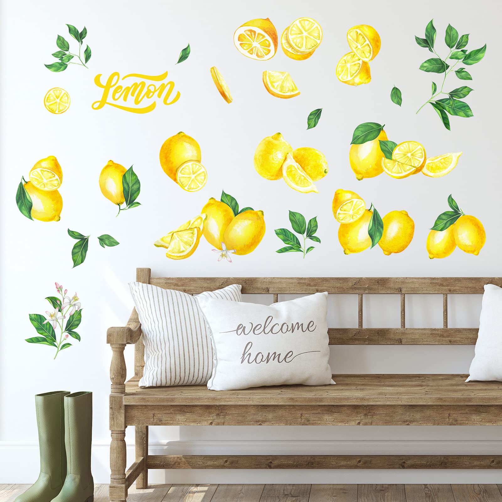 Lemon wall decals apple fruit wall stickers peel and stick strawberry orange wall decor for kitchen cabinet window country restaurant dining room wall decor lemon style pieces