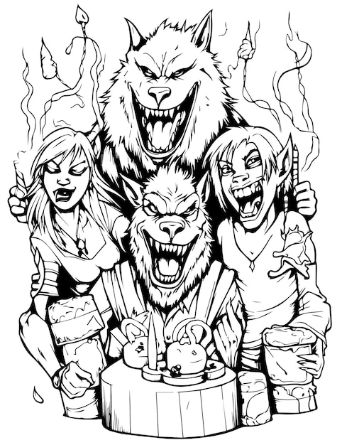 Premium vector werewolf coloring pages for kids