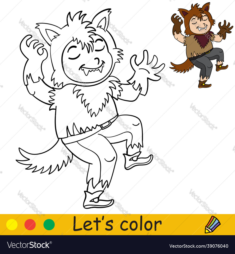 Coloring with template halloween in werewolf vector image