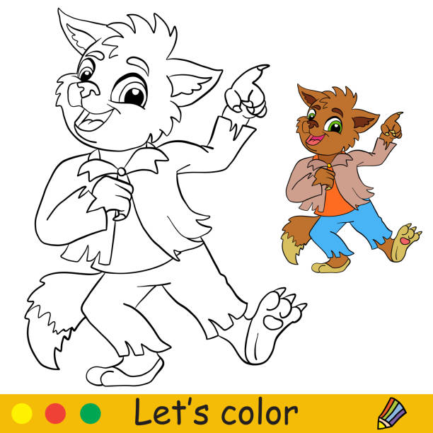 Halloween kids coloring with template dancing werewolf stock illustration