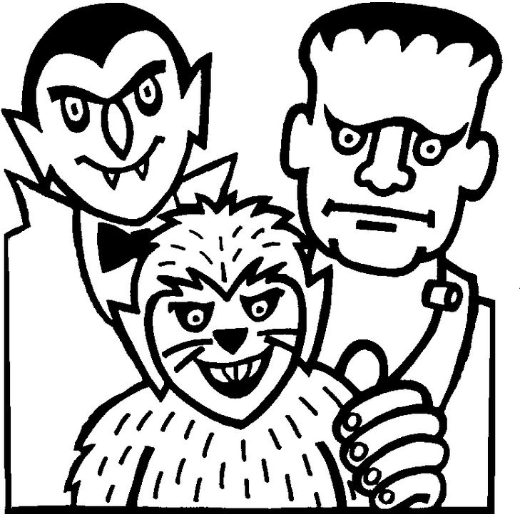 Frankenstein dracula and werewolf coloring page