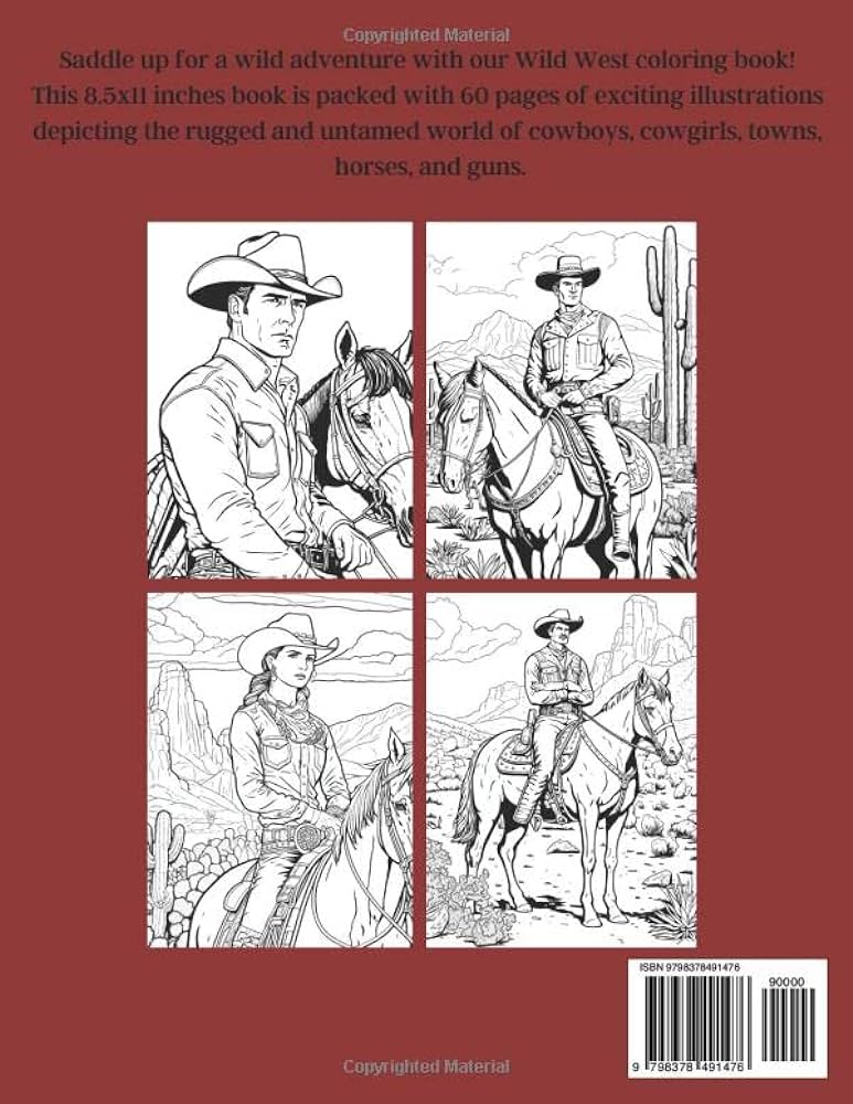 Wild west coloring book cowboys cowgirls horses towns guns and more yee
