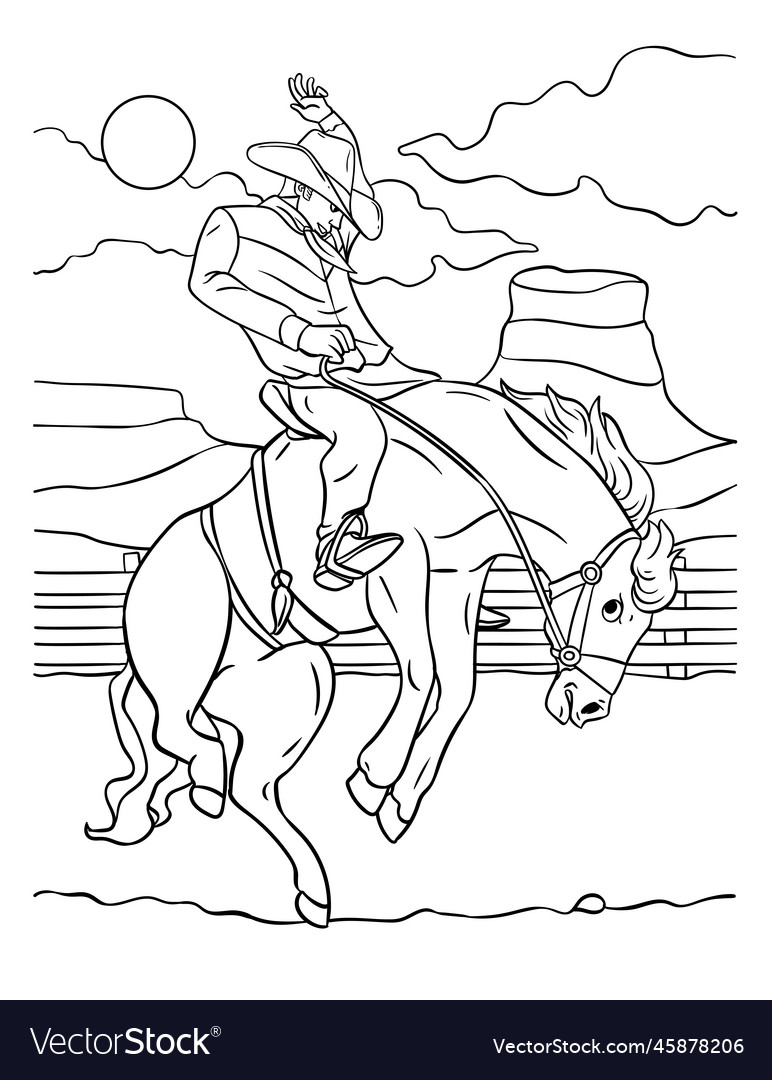 Cowboy horse rodeo coloring page for kids vector image