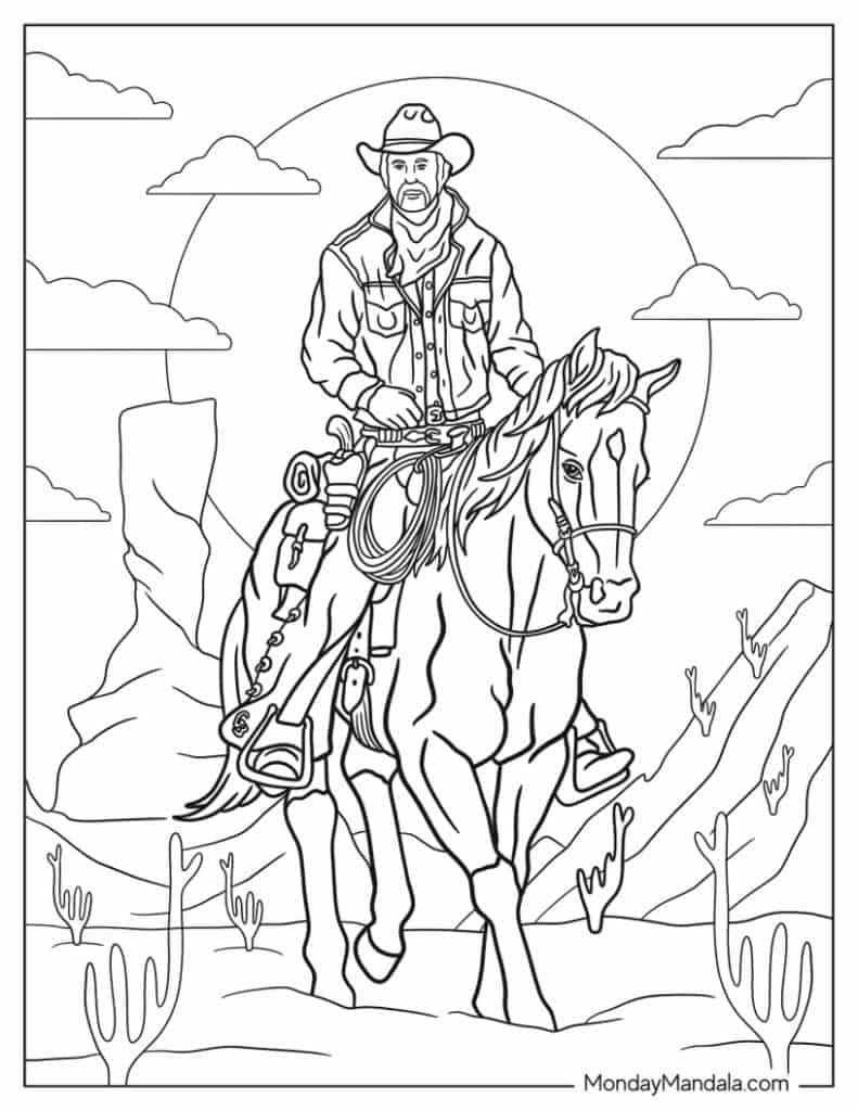 Cowboy coloring pages free pdf printables