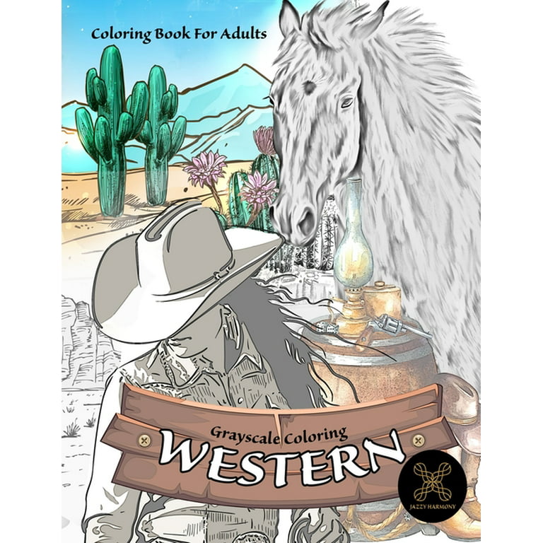Grayscale coloring western coloring book for adults wild west coloring book paperback