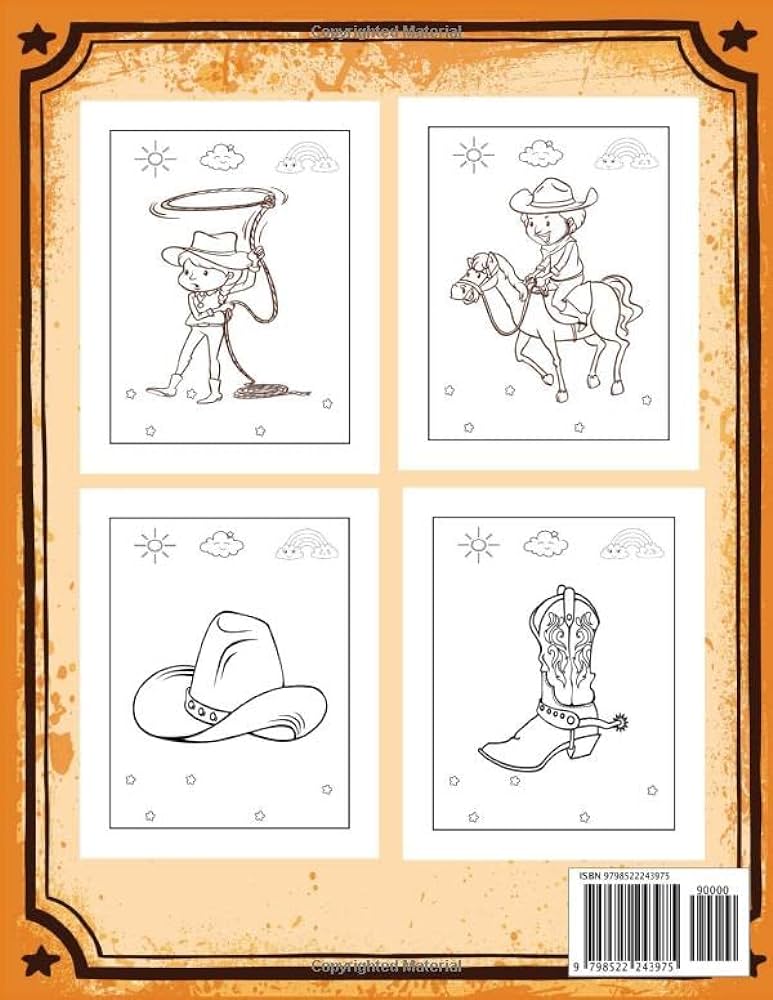 Cowboy coloring book for kids western rodeo colouring book with cowboys cowgirls for kids coloring page cowboy boots hats sheriff saloon cowgirl ranch gunslinger indian mexican coloring book funny cute