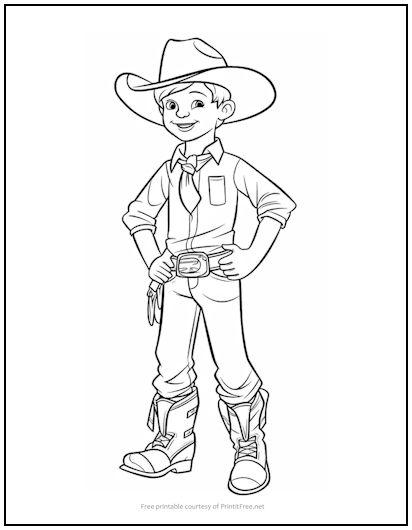 Young cowboy coloring page print it free