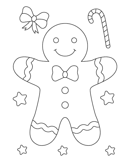 Premium vector christmas gingerbreadman coloring page illustration