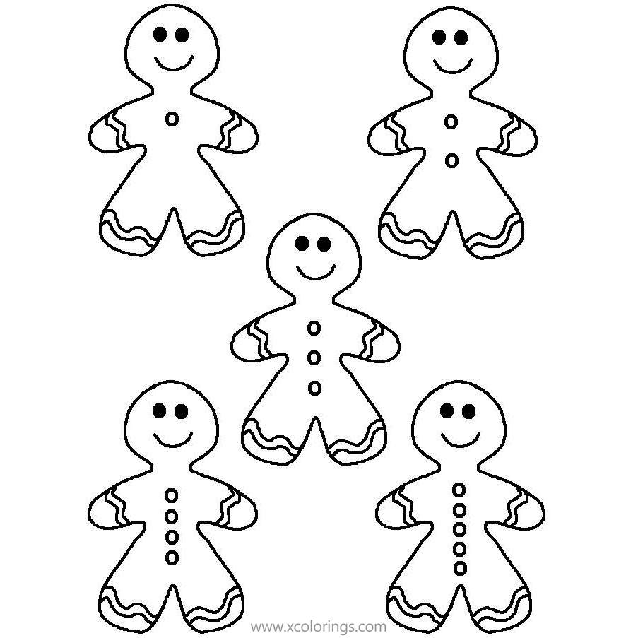 Five gingerbread man coloring pages