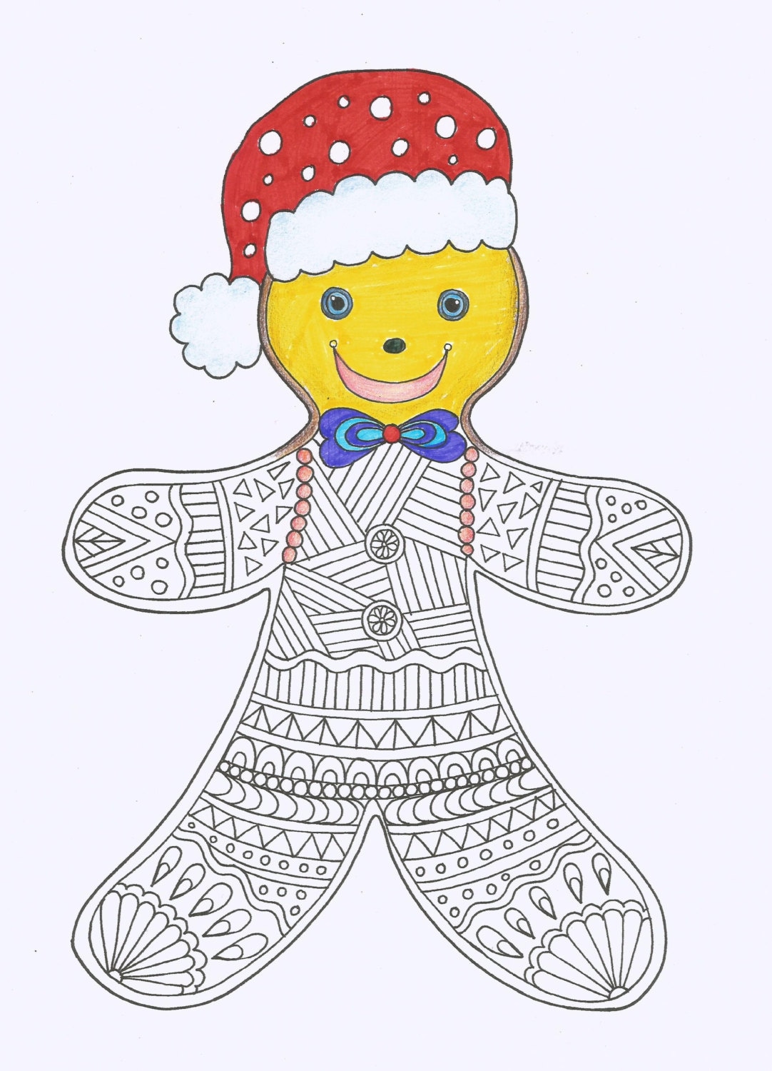 Gingerbread man coloring page christmas coloring page instant pdf download digital download hand drawn diy adult coloring page