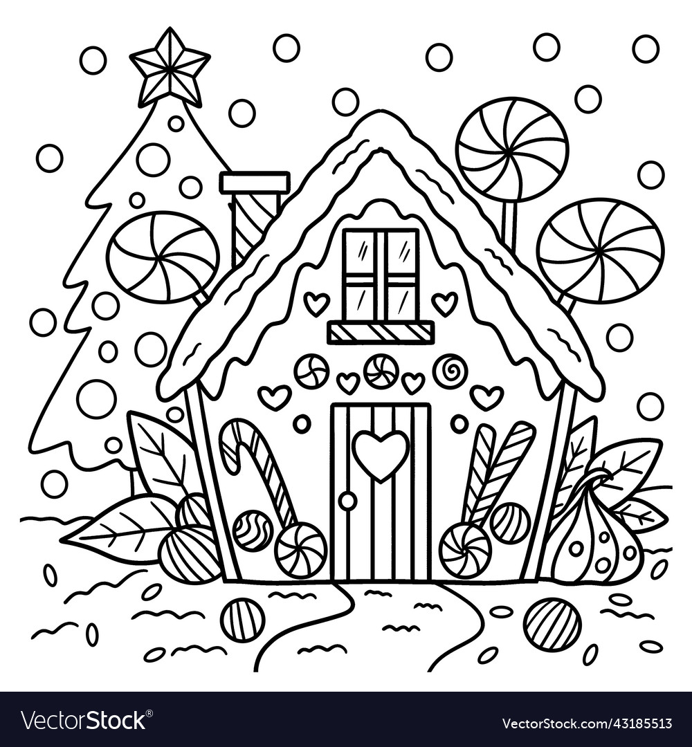 Christmas gingerbread house coloring page vector image