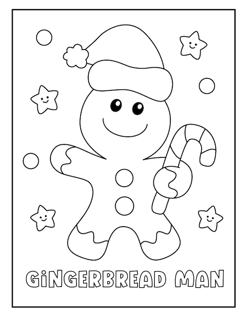 Premium vector christmas gingerbread man coloring page for kids
