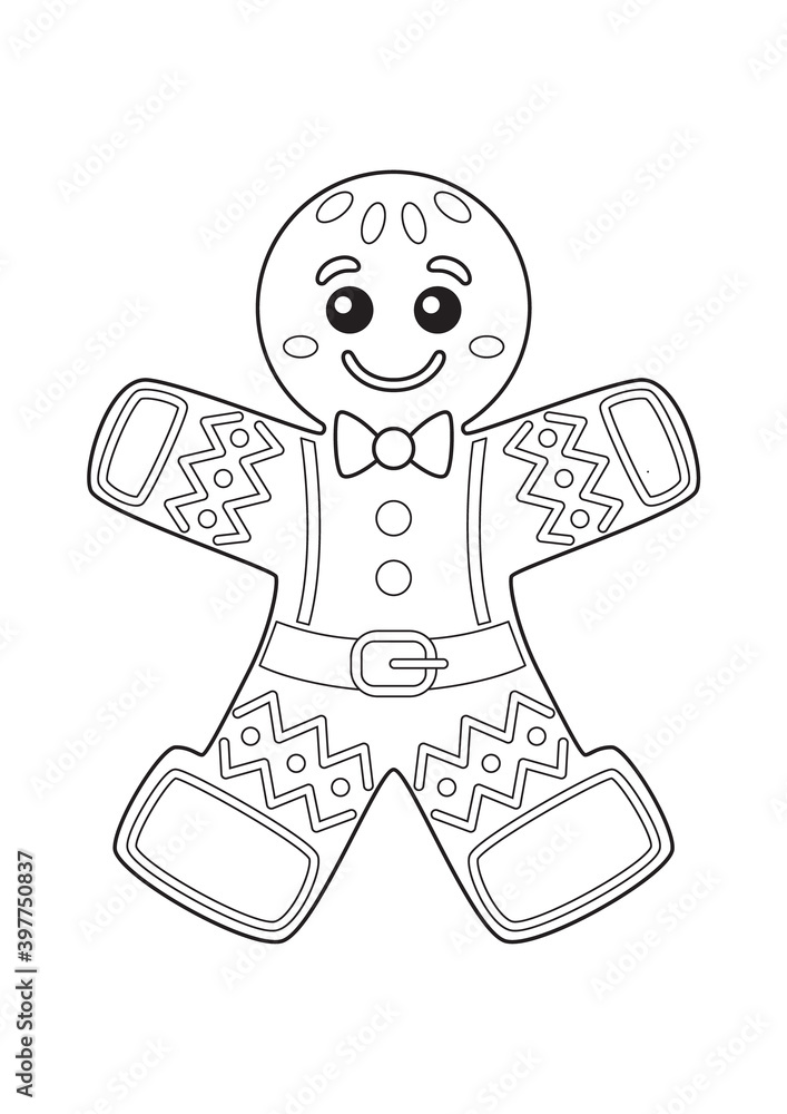 Gingerbread man doodle coloring book page for christmas vector