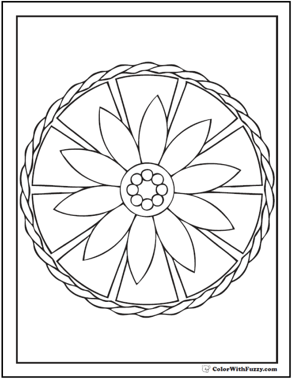 Geometric coloring pages for kids daisy wheel
