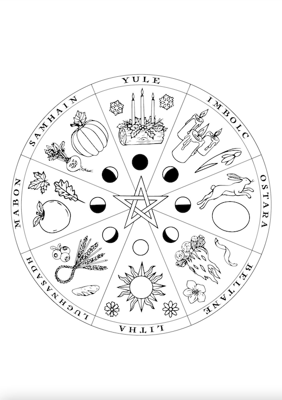 Wheel of the year digital download colouring page book of shadows grimoire page