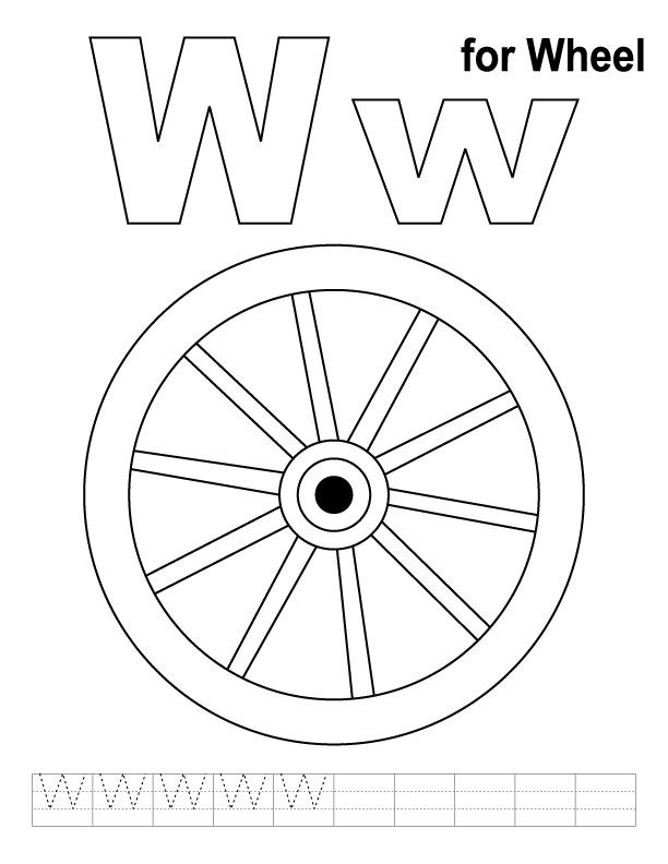 W for wheel coloring page with handwriting practice handwriting analysis kids handwriting practice alphabet letter activities