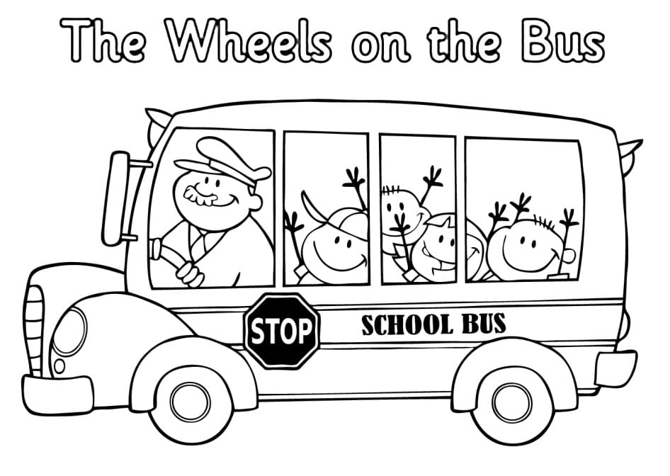 The wheel on the bus printable coloring page