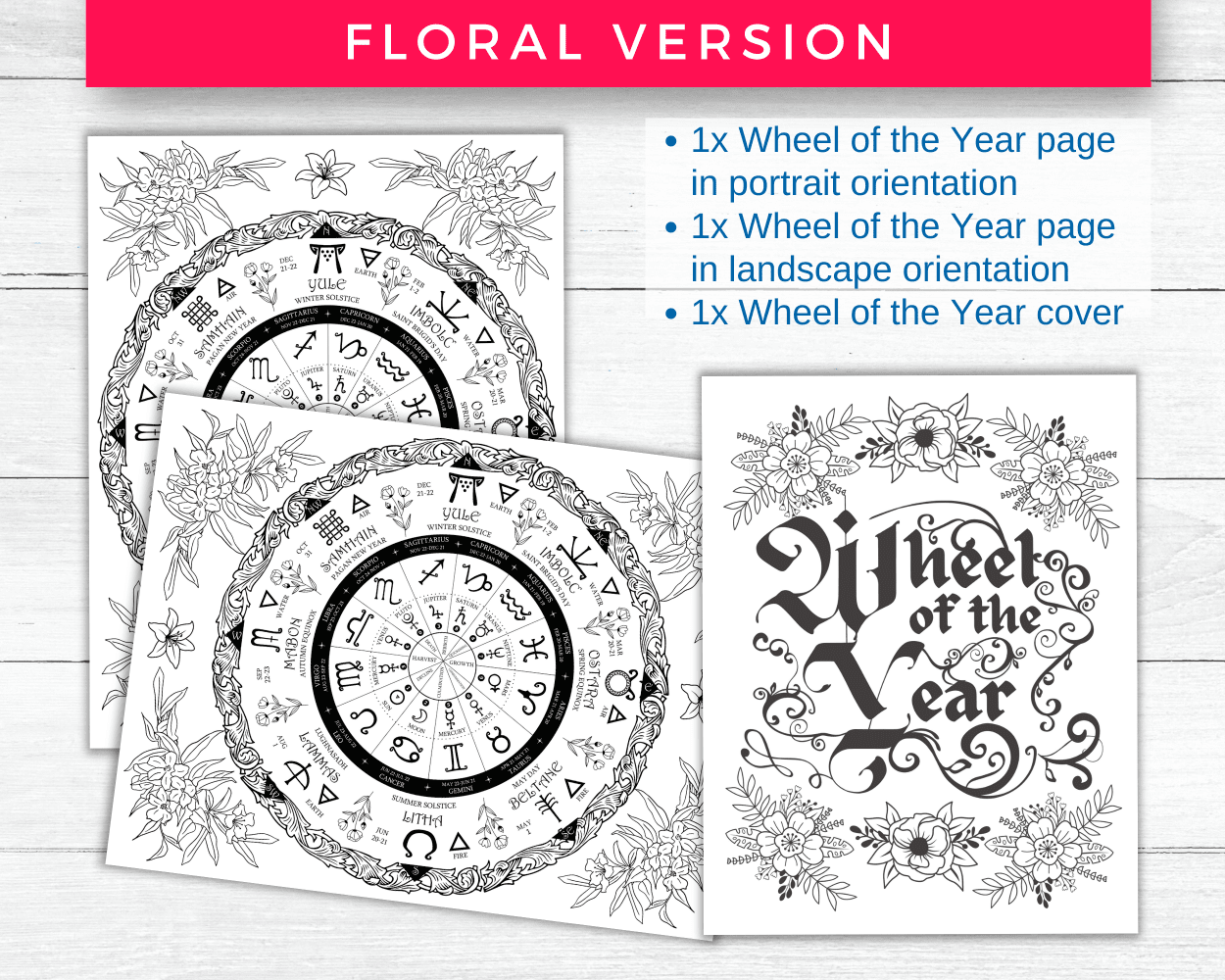 Wheel of the year coloring pages printable grimoire pages for