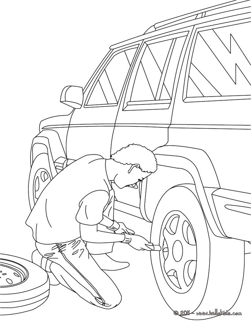 Mechanic changing a wheel coloring pages