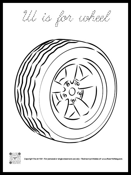 W is for wheel coloring page free printable cursive font â the art kit